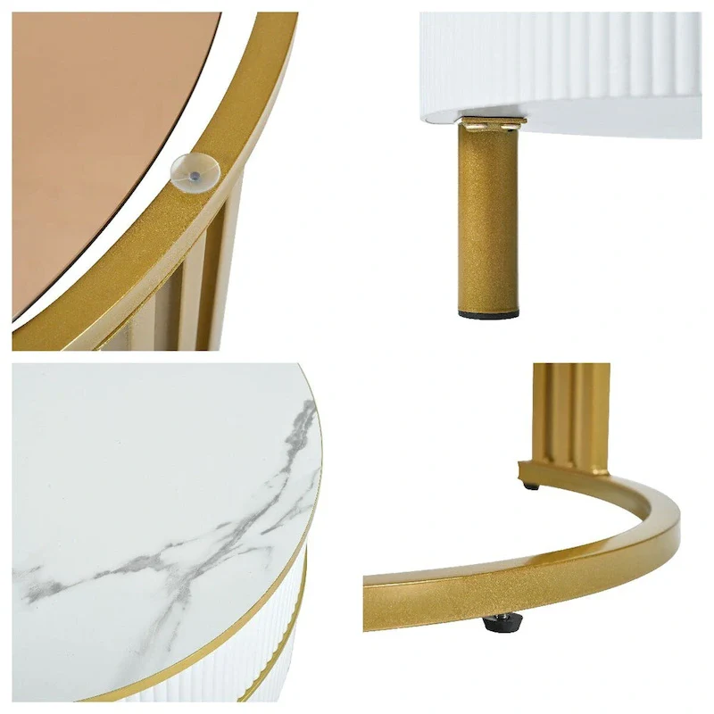 Stackable Coffee Table,Nesting Tables with Brown Tempered Glass,2 PCS