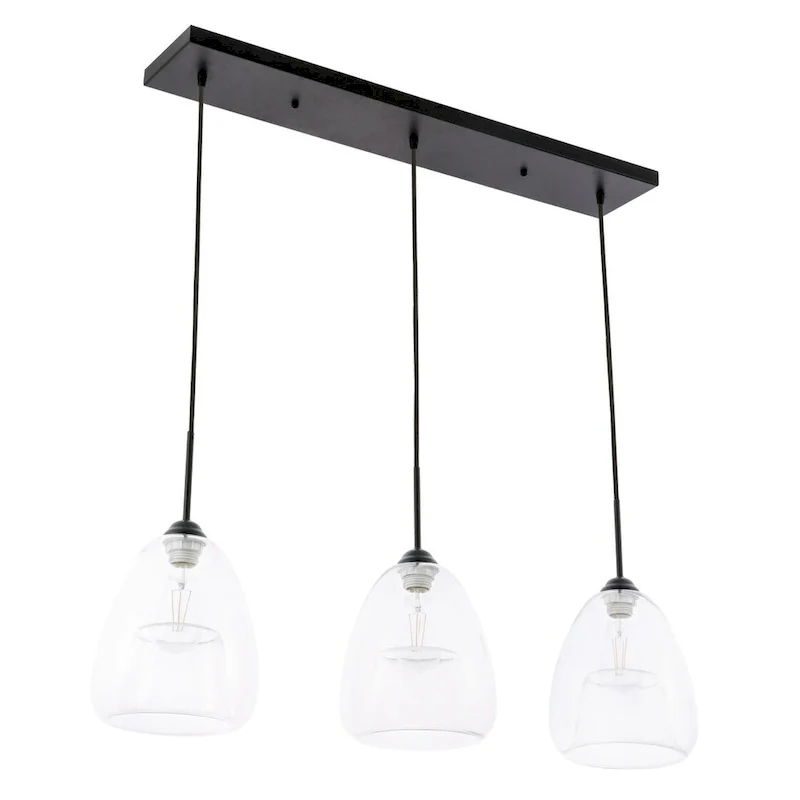 Elise 36-Inch 3-Light Clear Pendant - Black