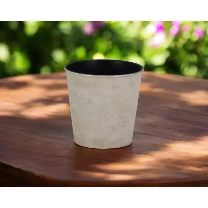 HomeRoots 5 Cream Recycled Plastic Indoor Outdoor Round Pot Planter