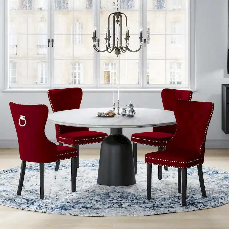 Tufted Wingback Dining Chair with Nailhead and Ring Pulls