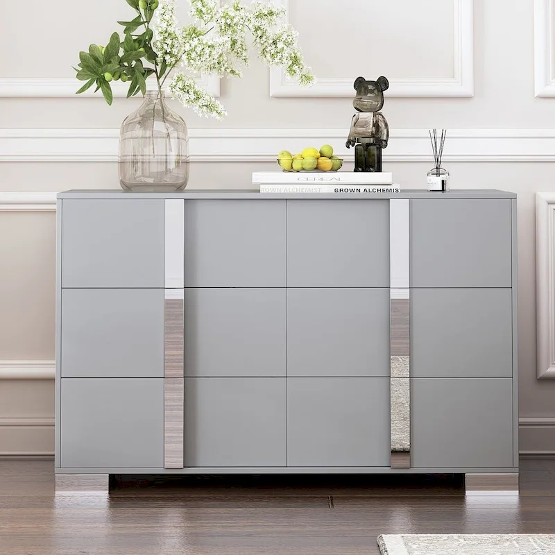 Modern Dresser Chest of 6 Drawers with Mirrored Handles
