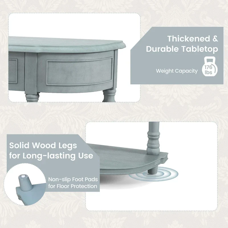 Costway 52 Long Sofa Table with 2 Drawers & Open Shelf Retro Console - See Details