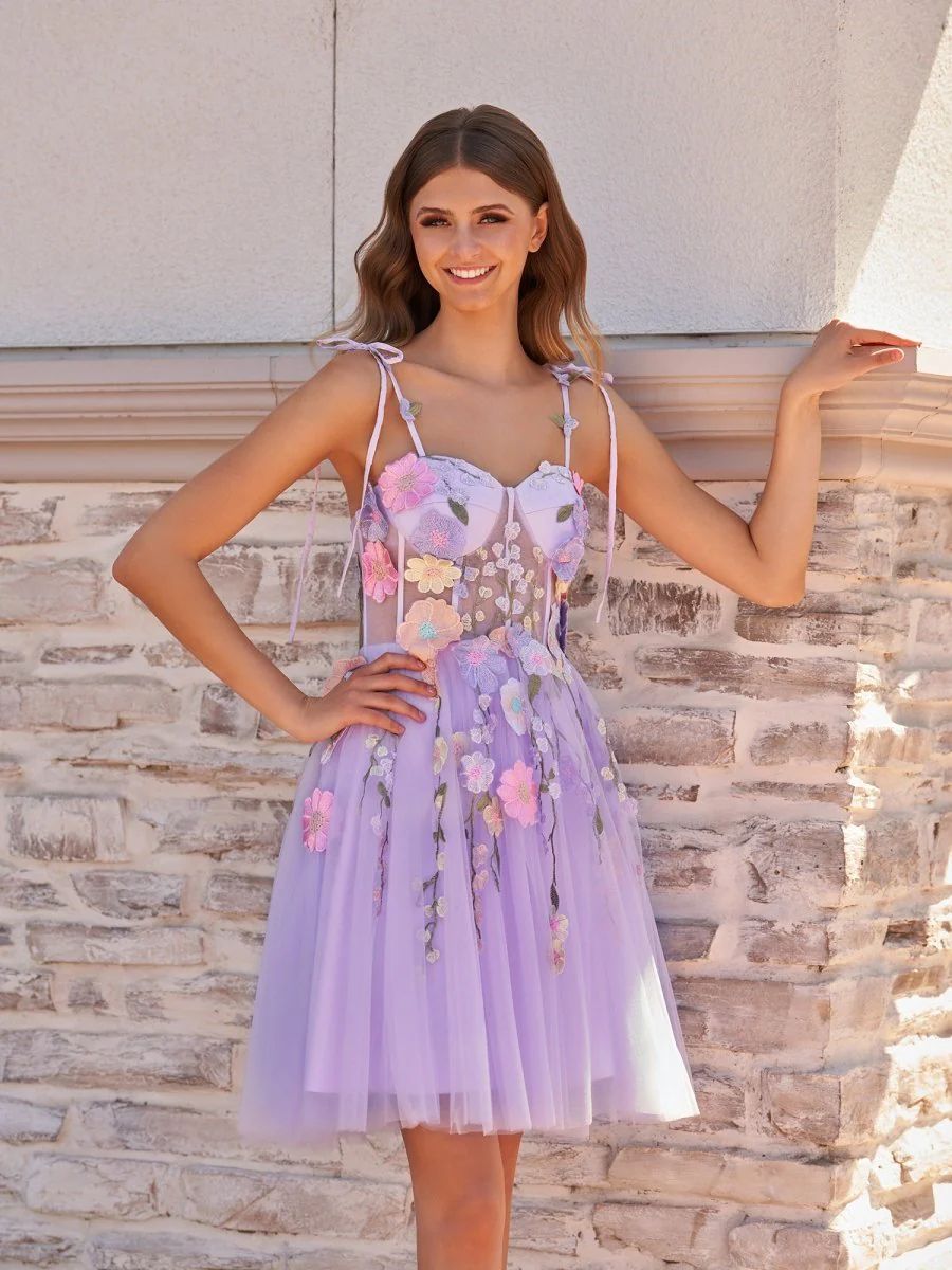A-Line Lavender Bloom Mini Homecoming Dress