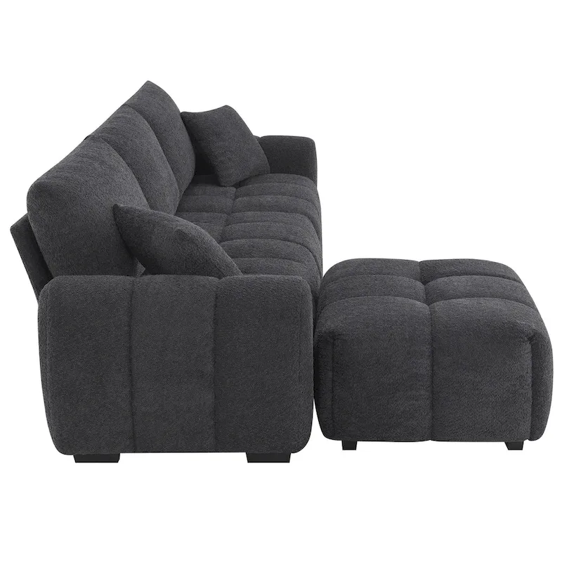 100 L-Shaped Sofa Boucle Fabric Couch with Movable Ottoman
