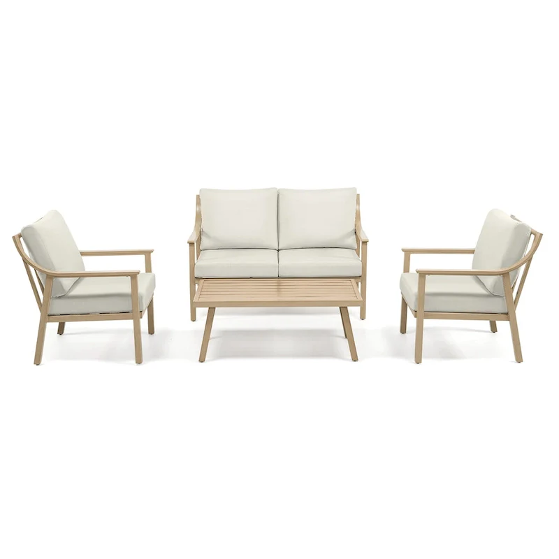 4-Piece Aluminum Patio Conversation Set with End Table and Cushions