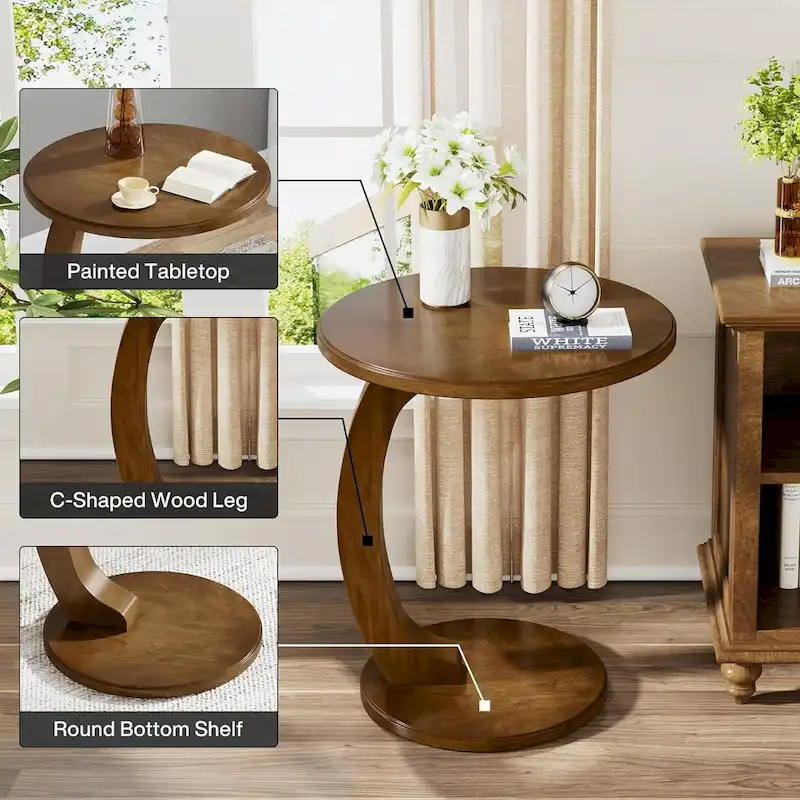 Wooden C-Shaped End Table