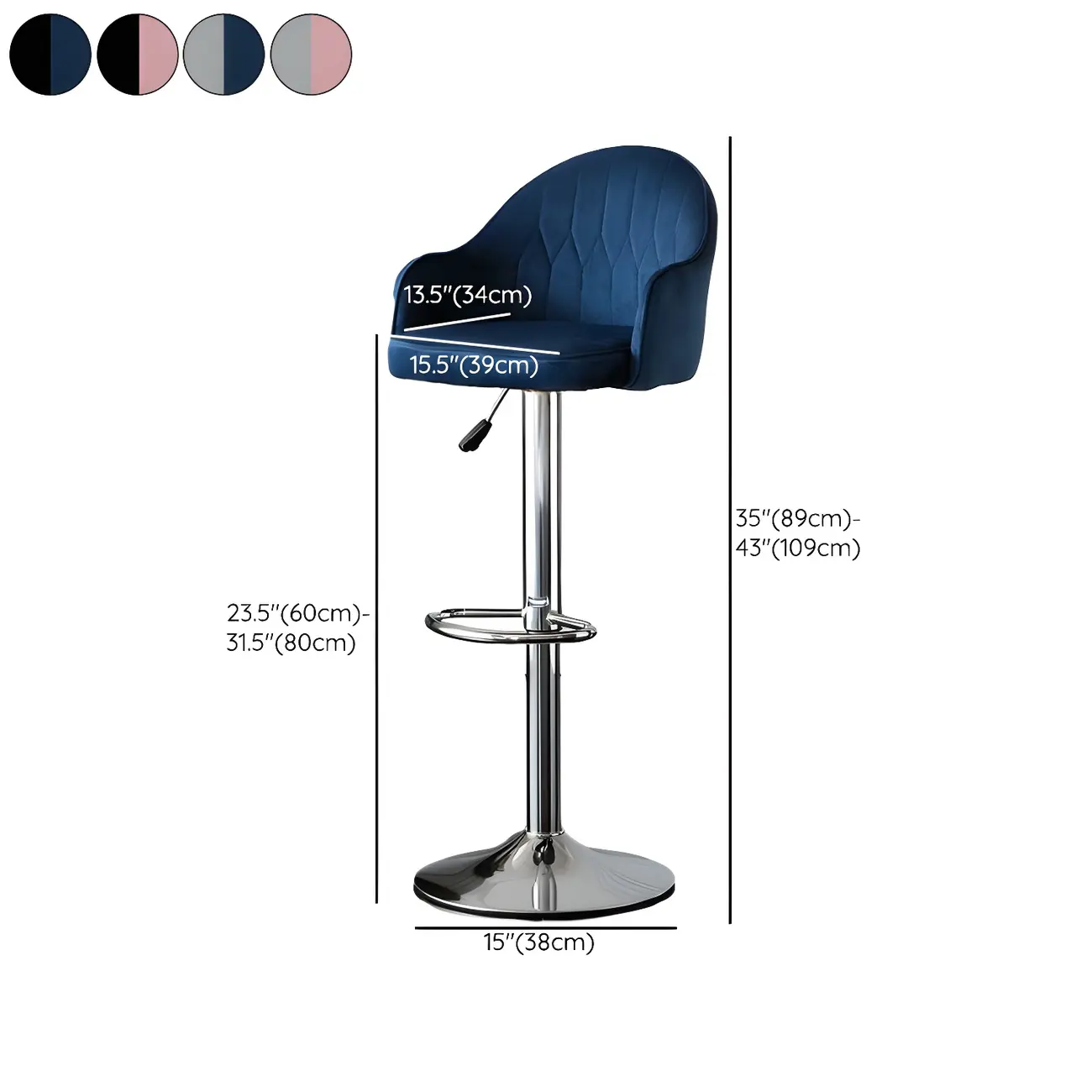 Swivel Upholstered Adjustable Height Home Armed Barstool with Metal Base