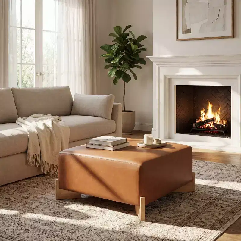 Christopher Knight Home Thanyarat Modern Square Wooden Boucle Upholstered Ottoman