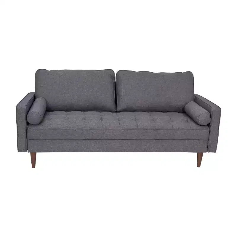 Emma and Oliver Upholstered Mid-Century Modern Pocket Spring Sofa with Wooden Legs and Removable Back Cushions