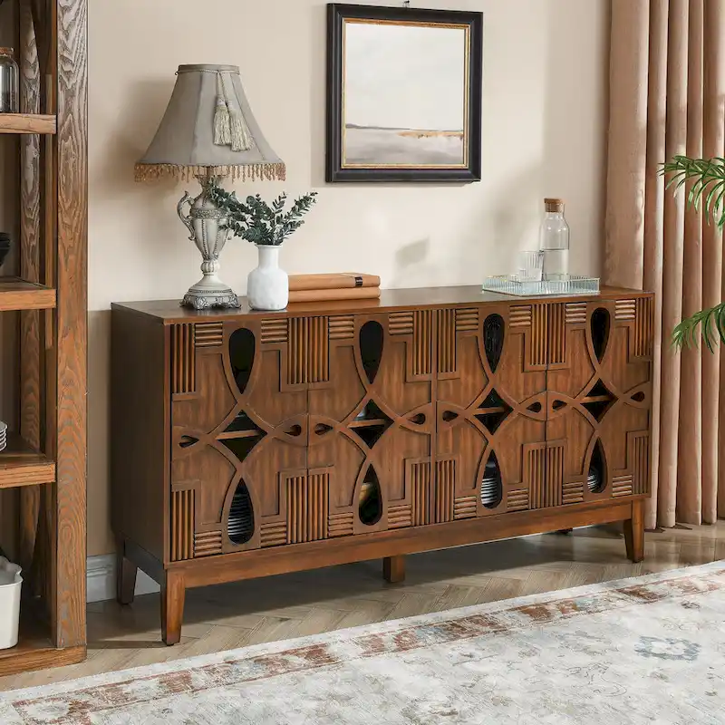 Mid Century Modern Sideboard Buffet Cabinet with Storage, Storage Cabinet with 4 Doors & Adjustable Shelves