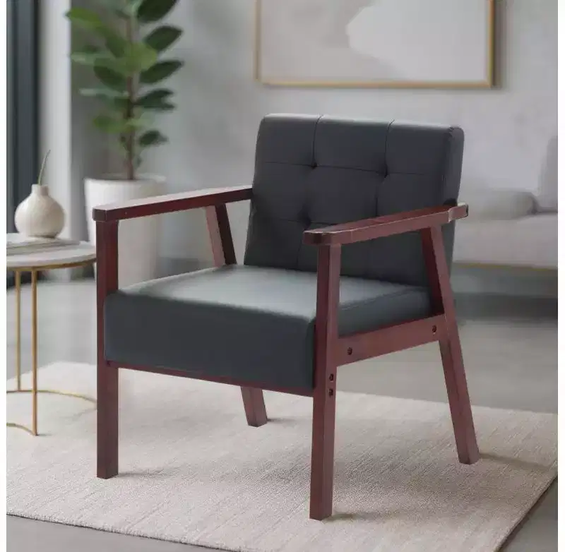 Okak Elegent Accent Chair with Wooden Frame, Reading Chair with Padding Seat and Armrests, Comfy Chair for Living Room, Bedroom