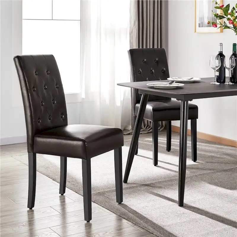 Yaheetech Button Padded Dining Chair with Solid Wood Legs Set of 2 - Set of 2