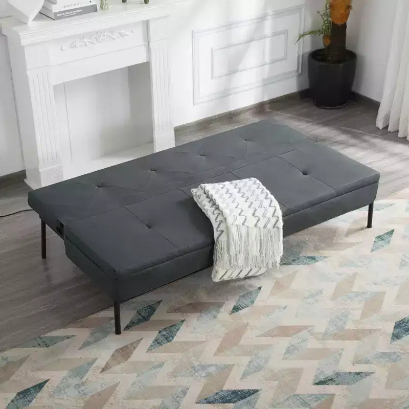 MAYEERTY 63.39 Futon Sofa Bed - 5-Position Adjustable Backrest, Full Iron Frame, Polyester Upholstery