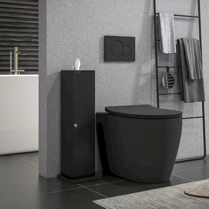 HOMCOM Toilet Paper Cabinet, Small Bathroom Corner Floor Cabinet with Doors and Shelves, Thin Storage Bathroom Organizer