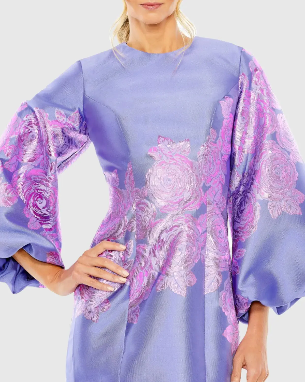 Purple Balloon Sleeve Shift Mini Dress