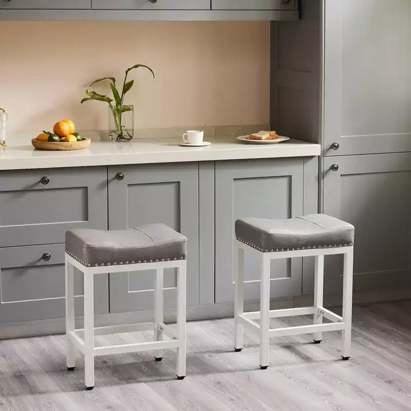 Okak Set of 2 Upholstered Swivel Adjustable Height Bar Stools with Footstools,Armless PU Leather Counter Chairs for Dining Rooms
