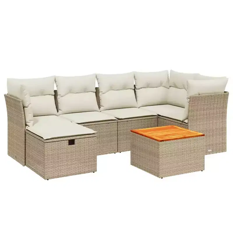 vidaXL Patio Sofa Set with Cushions Outdoor Furniture 7 Piece Poly Rattan