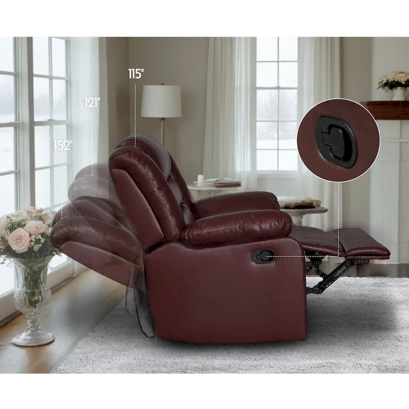 Faux Leather Manual Reclining Living Room Sofa with Dropdown Table and Console