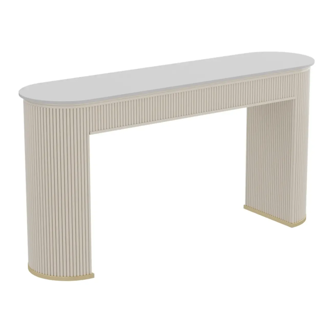 Modern White Stone Oblong Ribbed Iron Dual-Base Bar Tables
