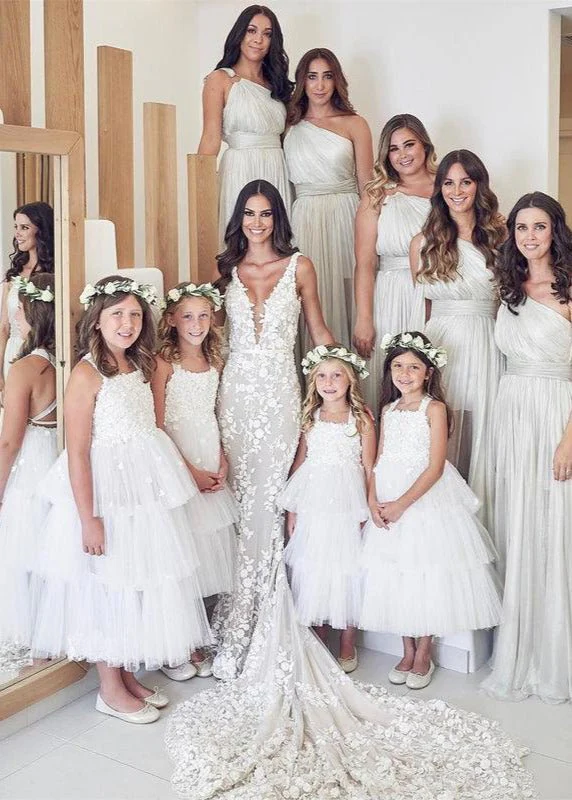 Straps Mermaid Wedding Dresses Lace Appliqued Bridal Gowns