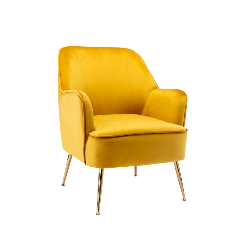 Velvet Upholstered Accent Chair with Gold Chrome Legs