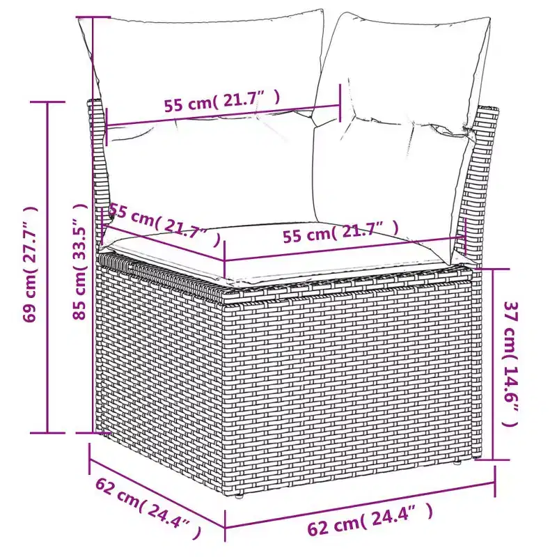 vidaXL Garden Sofa Set Rattan, Cushions