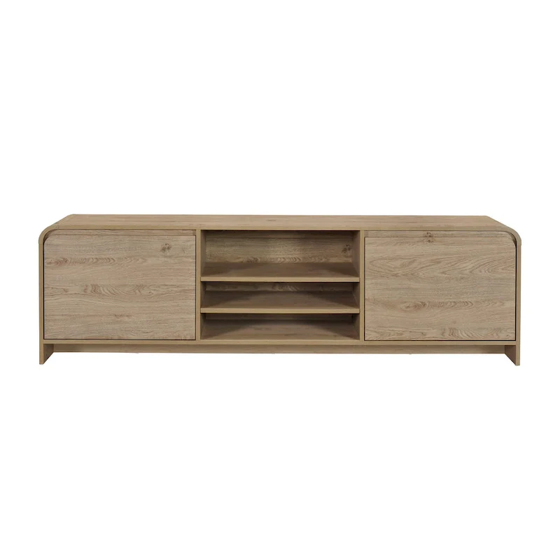 Maria TV Stand Media Cabinet, 2 Drawer and Shelves, Beige Wood 71 Inch