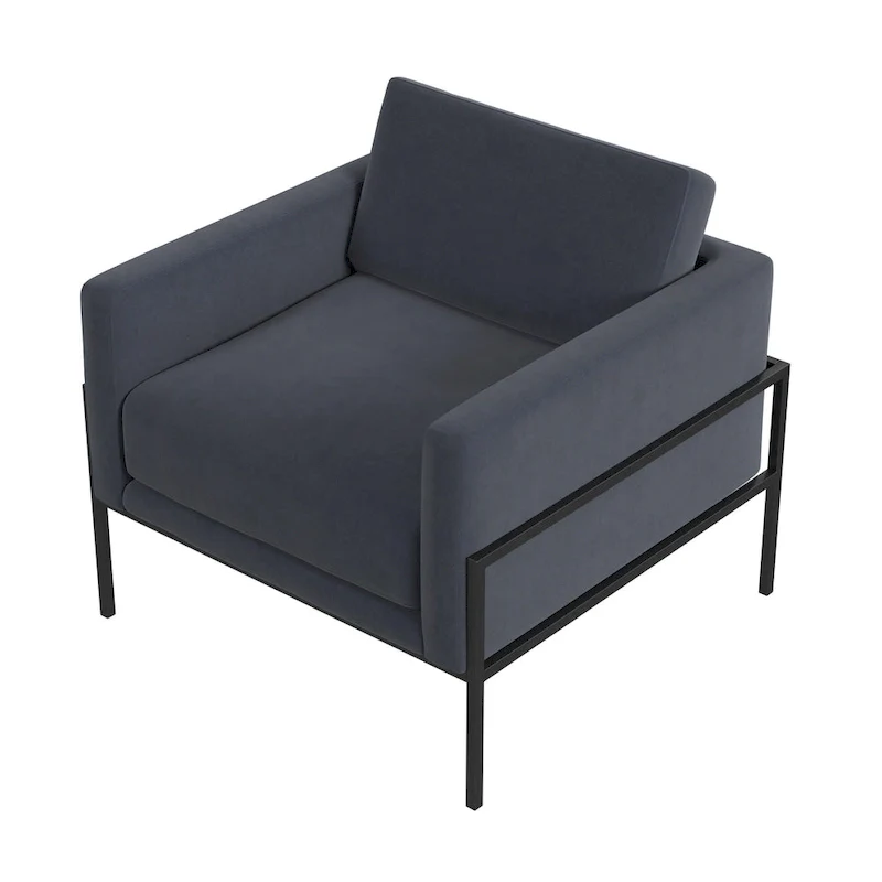 Modern Upholstered Club Chair, Camel/Grey/Blue/Brown, Metal Frame, Single