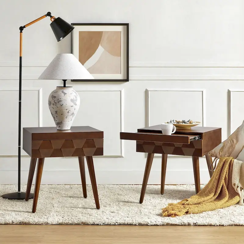 Julian Mid-century Modern End Table with Charging Station Set of 2 by HULALA HOME