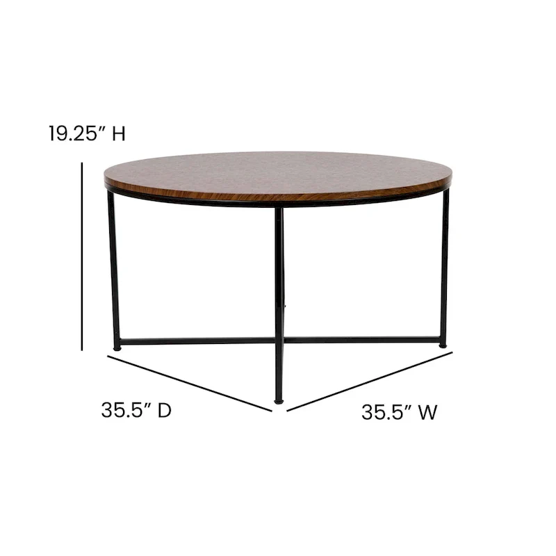 Black Round Glass Coffee Table with Metal Frame
