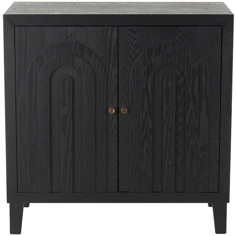 Wooden Geometric Art Deco Inspired Carved Arch 2 Door Room Cabinet with Gold Knobs - Black - Roche River Decor