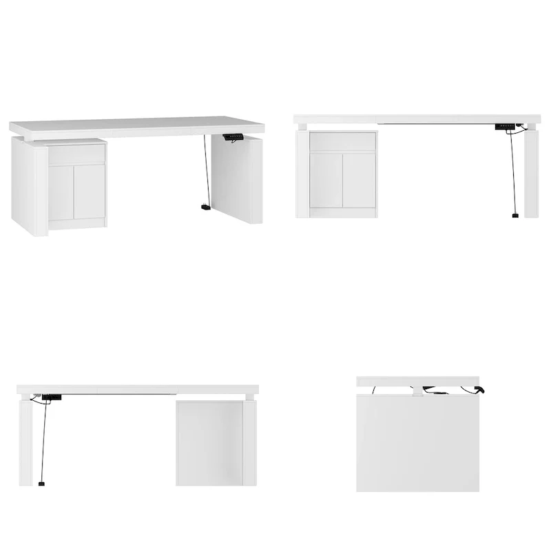 Ergonomic Sit-Stand Desk Pure White Elegance with Side Cabinet Table