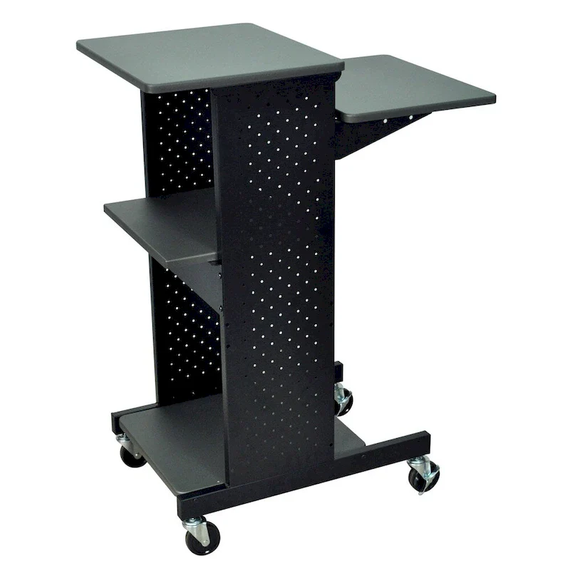 Black Glossy Presentation Workstation with Shelves, 1-Person