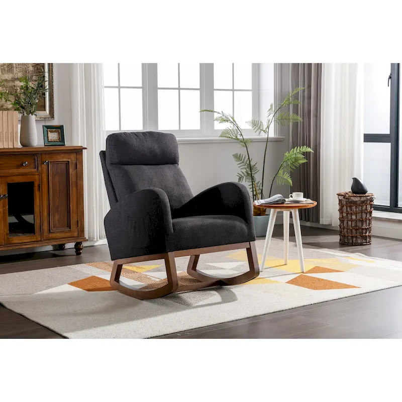 Modern 27  Upholstered Rocking Chair with Wood Legs and Side Pocket