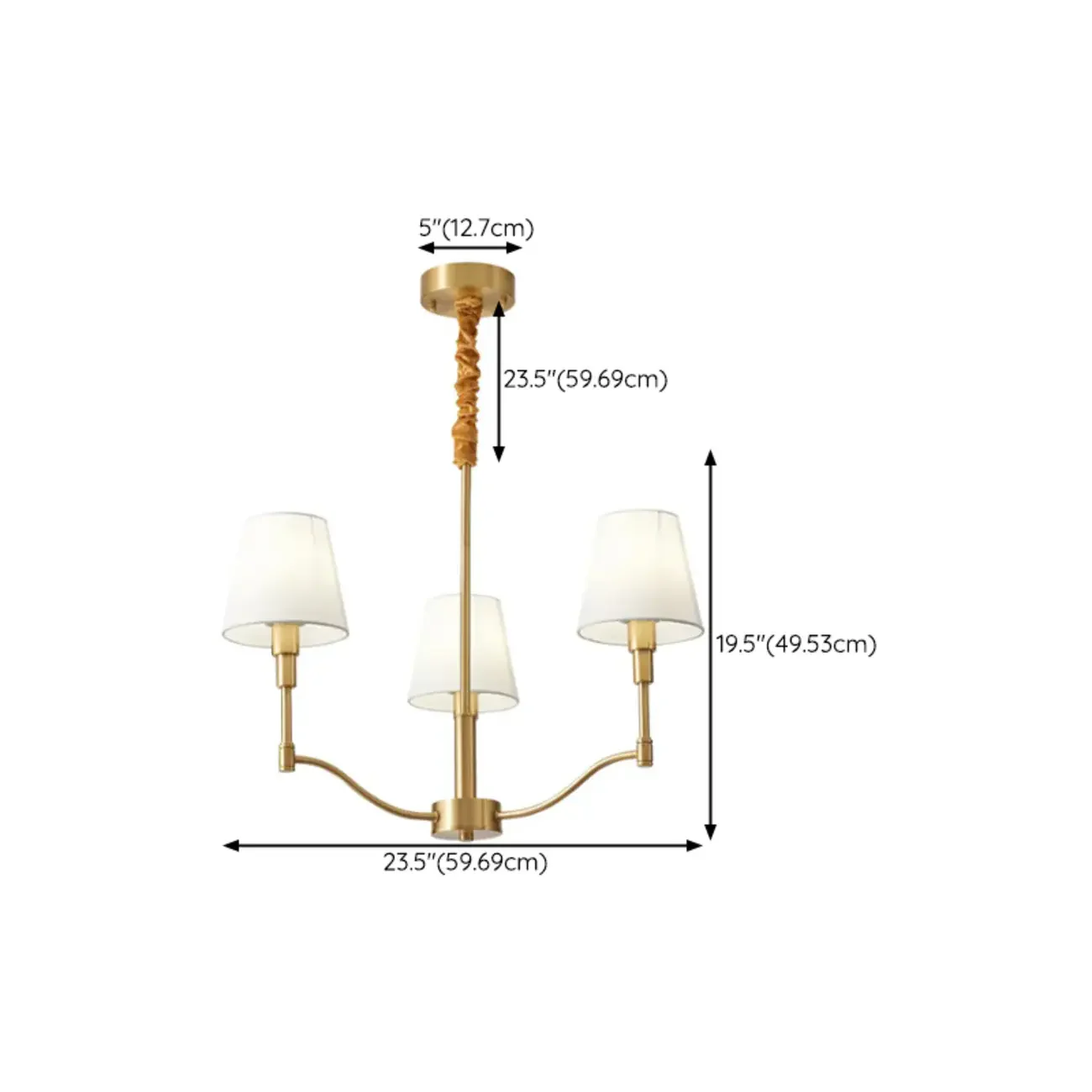 Modern 3-Light White Chandelier with Fabric Shades