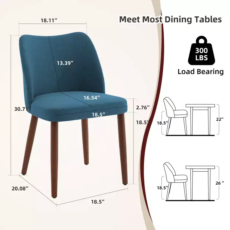 COZONY Linen Dining Chairs Set of 2, Upholstered Fabric Side Chairs with Wing Backrest, Thick Cushions & Wood Legs for Dining Room, Living Room