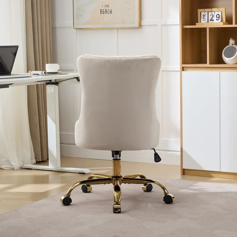 A&A Gray Velvet Tufted Home Office Chair with Golden Metal Base - Adjustable Swivel Desk Chair