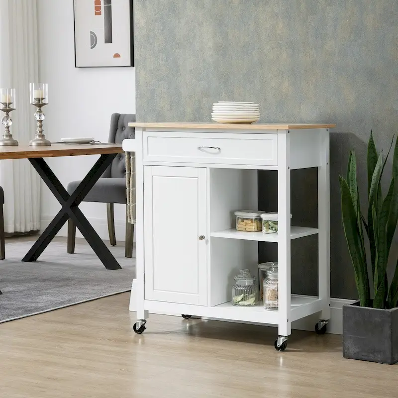 Rolling Kitchen Island Cart with Drawer and Shelves