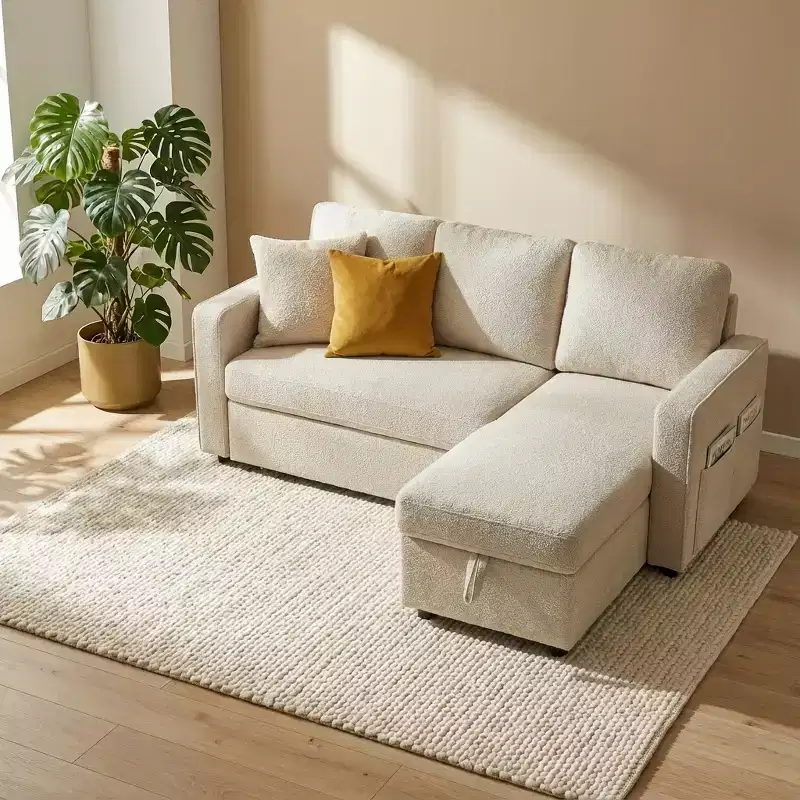 Dyonery 81 Sleeper Sofa Bed with Storage, L-Shaped Sectional Pull Out Couch with Reversible Chaise and USB Ports