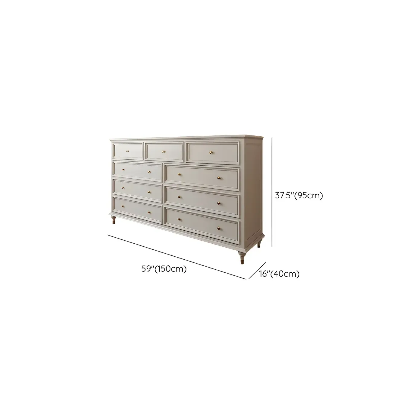 Glam White Oval Wooden Double Dresser with Soft Close Drawers