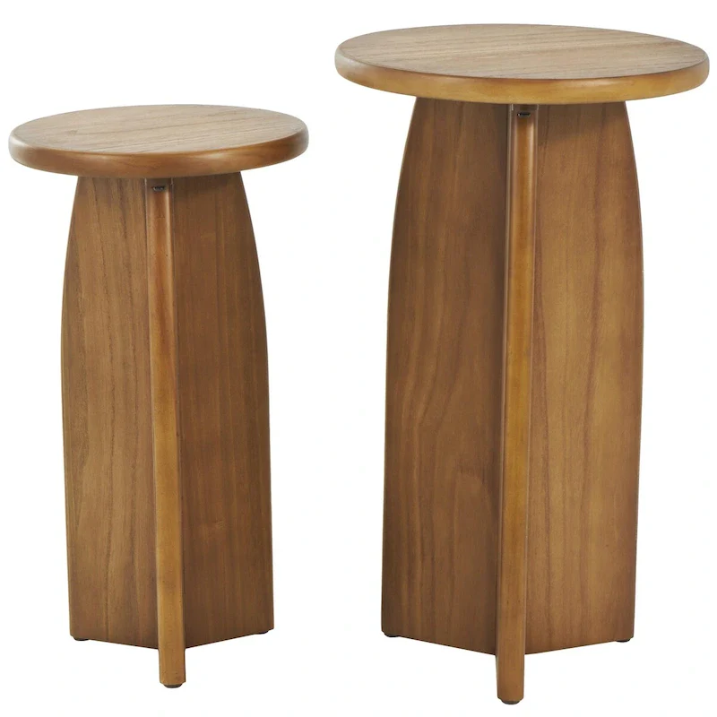 Wood Pedestal Side End Accent Table - Set of 2 Black or Brown - Roche River Decor