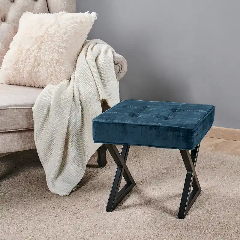 Textured Velvet Ottoman Vanity Stool 18X18X17