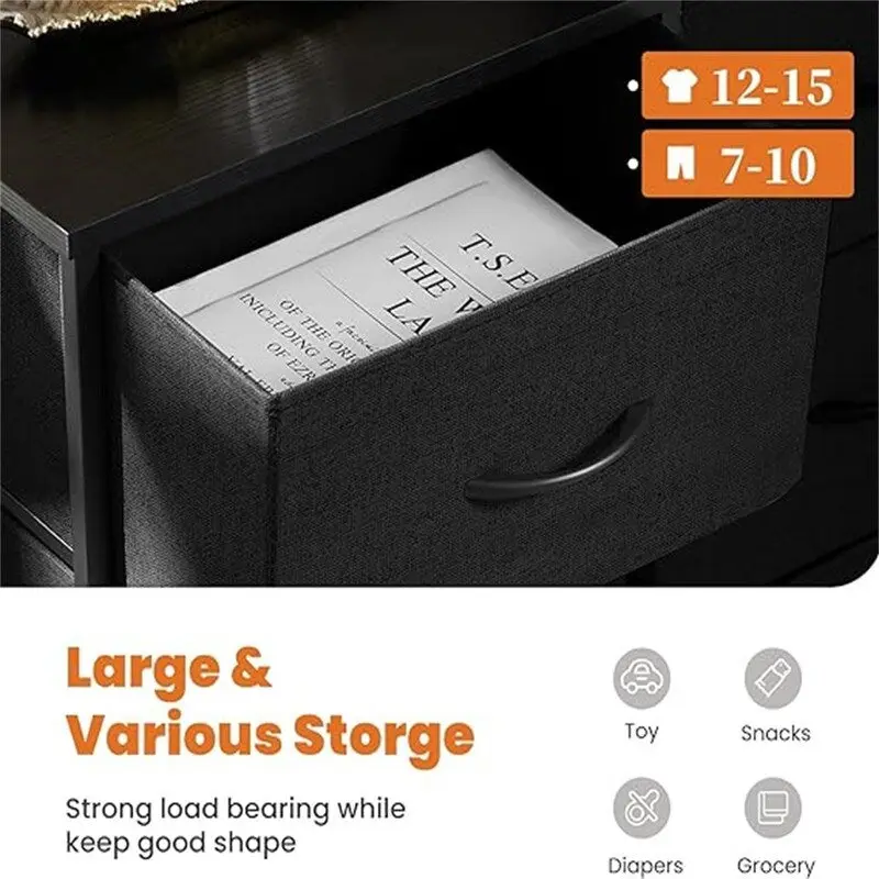 8-Drawer Fabric Dresser with Wooden Top