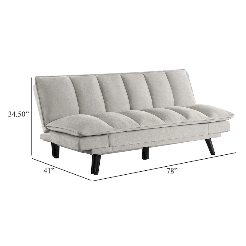 Loyla Convertible Sofa Bed, Tufted Light Gray Fabric, Black, 78 Inch