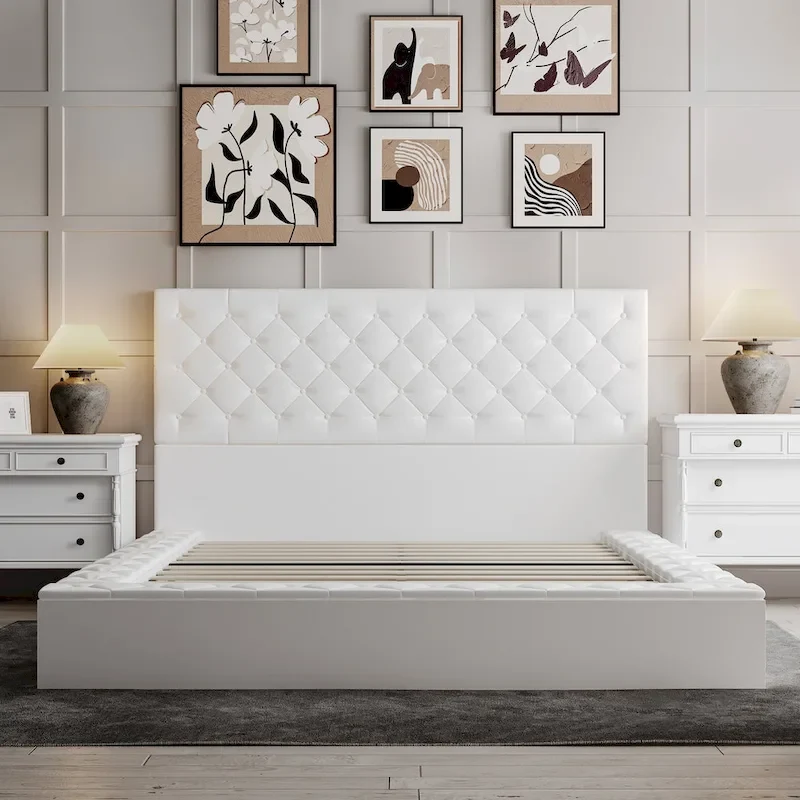 LED Queen/King Bed Frame with Tufted Headboard Bedroom Furniture