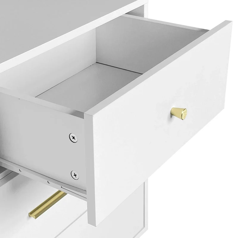 White 7-Drawer Dresser with Gold Handles & Legs, Single