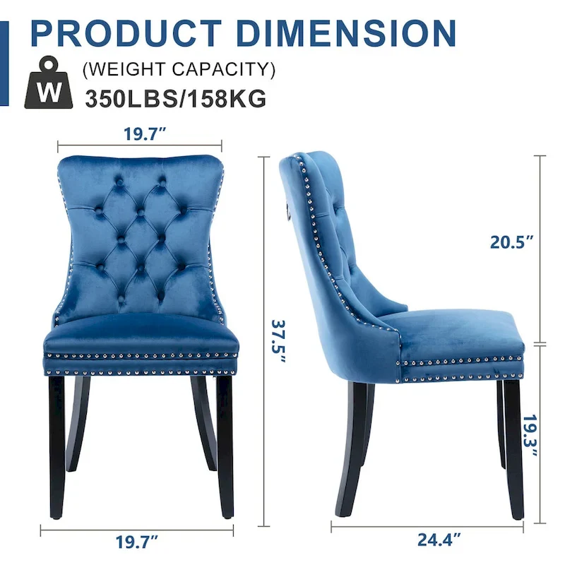Velvet Dining Chairs, Tufted Solid Wood Armless Chairs Accent Chair with Nailhead Trim and Back Ring Pull
