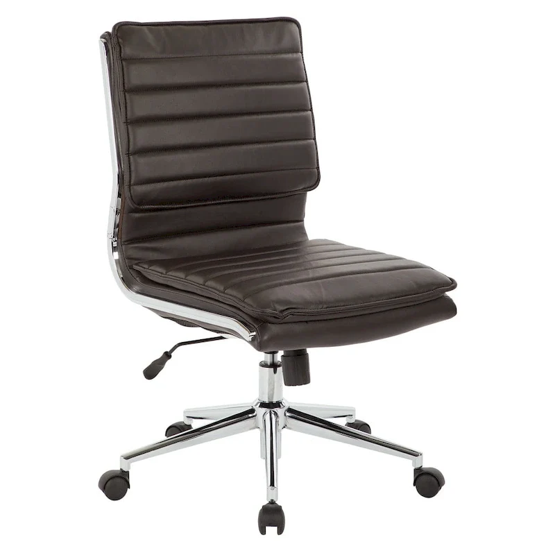 Armless Mid Back Professional Managers Faux Leather Chair with Chrome Base