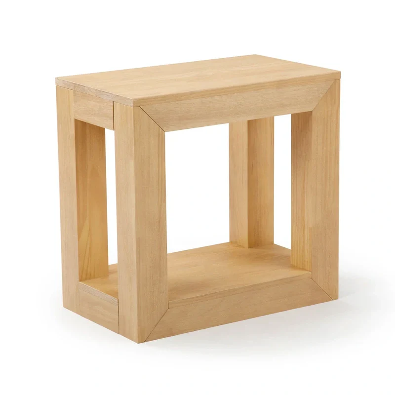 Natural Wood Rectangular Side Table with Bottom Shelf