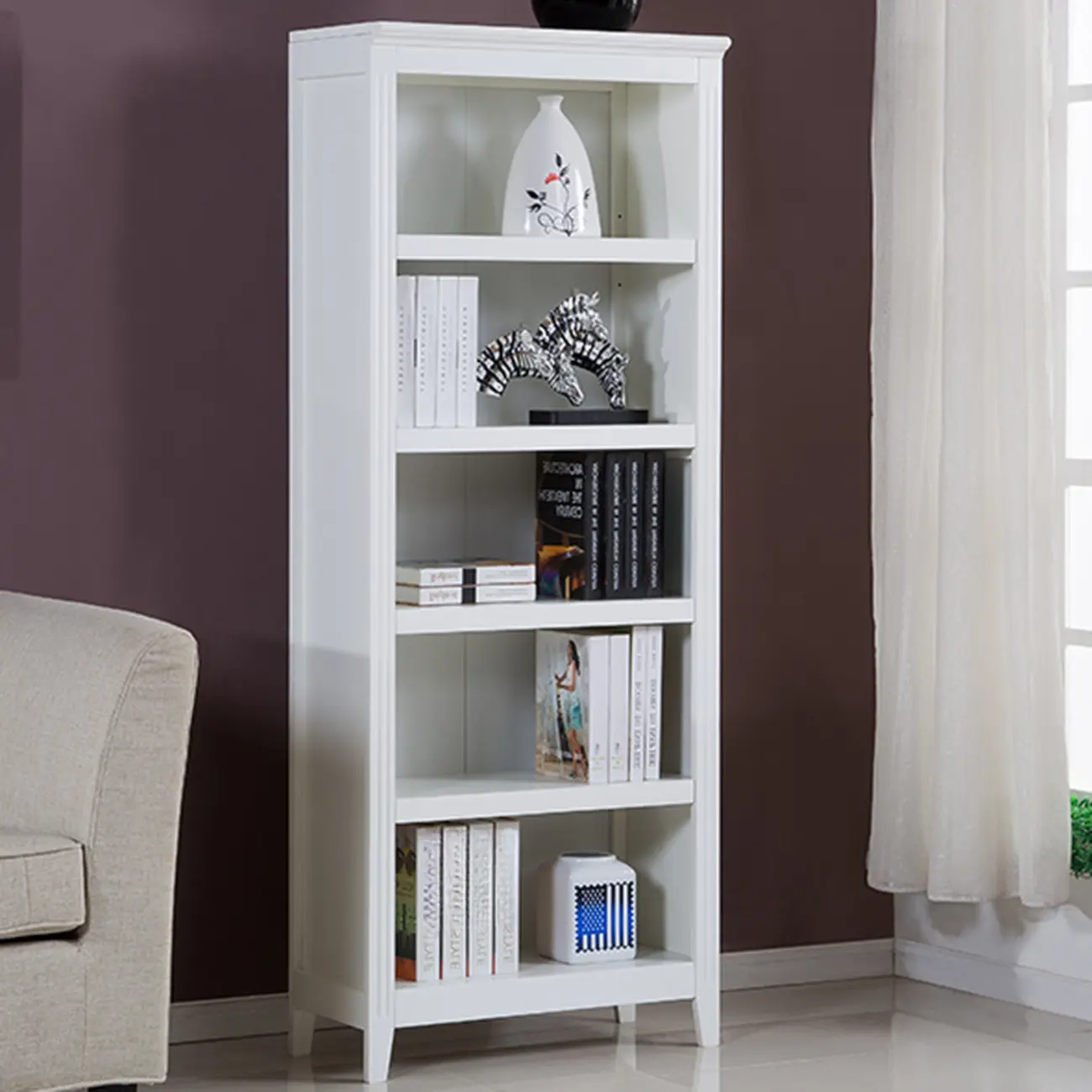Classic Birch Wood 5-Tier Vertical Barrister Bookcase